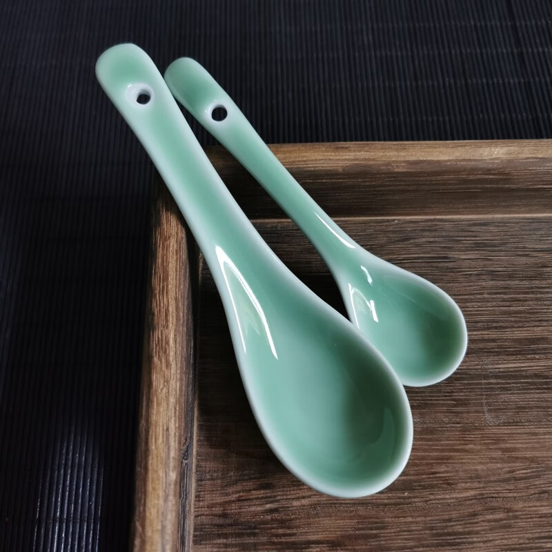 涵青堂 龙泉青瓷餐具牡丹汤匙 陶瓷小勺子汤勺瓢羹吃饭标准小调羹小
