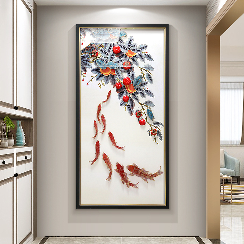 帅创 九鱼图玄关装饰画寓意好立体实物画入户门正对墙挂画事事如意