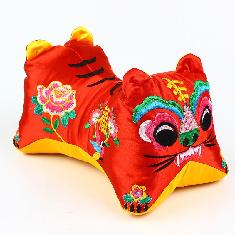 风琳静 周岁老虎枕头 老虎枕头大人布老虎枕头绣花双头虎枕刺绣双面