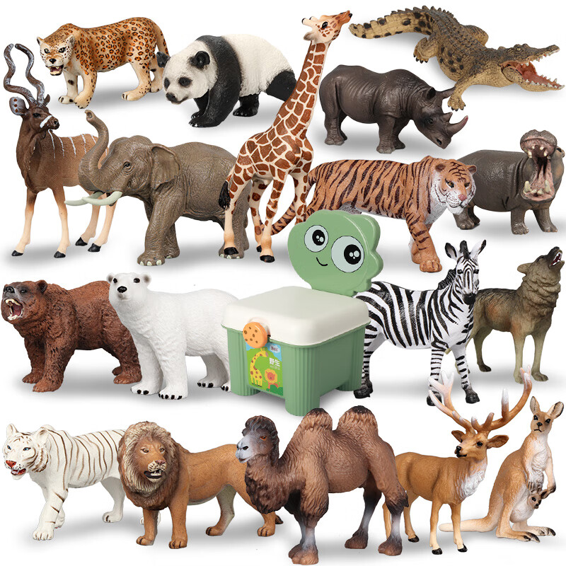 玛奇乐（MECHILE）仿真野生动物模型玩具套装长颈鹿斑马儿童早教认知儿童生日礼物动物18件套装（送收纳椅）