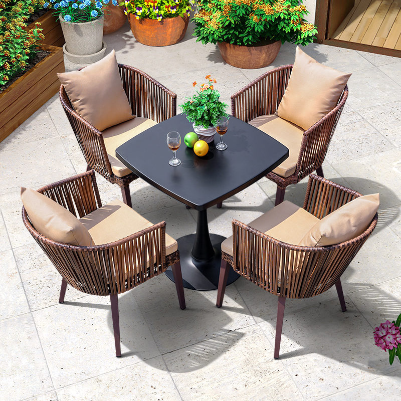 方台组合庭院露台室外酒店花园休闲阳台家具 4椅 70cm碳钢不规则台