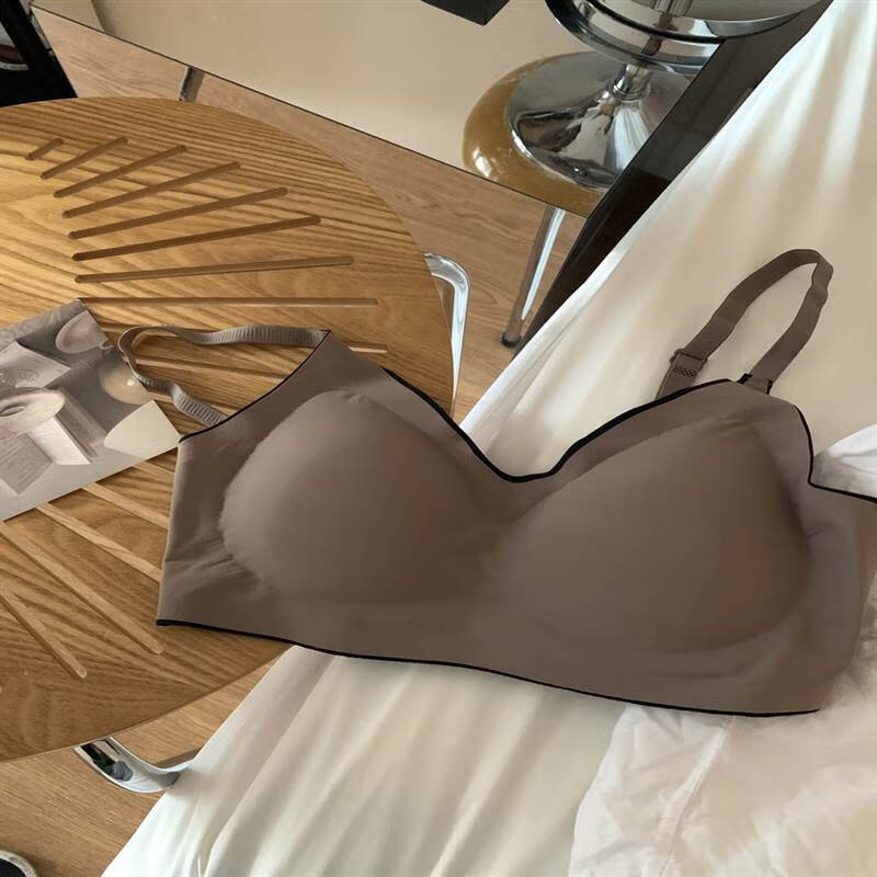 文胸高中生女生内衣树懒少女内衣女一片式冰丝无痕夏季薄款无 棕色 s