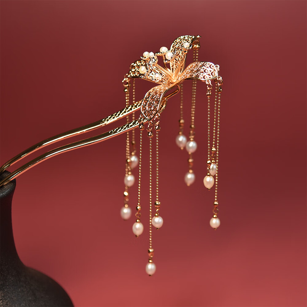 手工珍珠发簪发钗步摇古典古风盘发饰品汉服旗袍流苏头饰