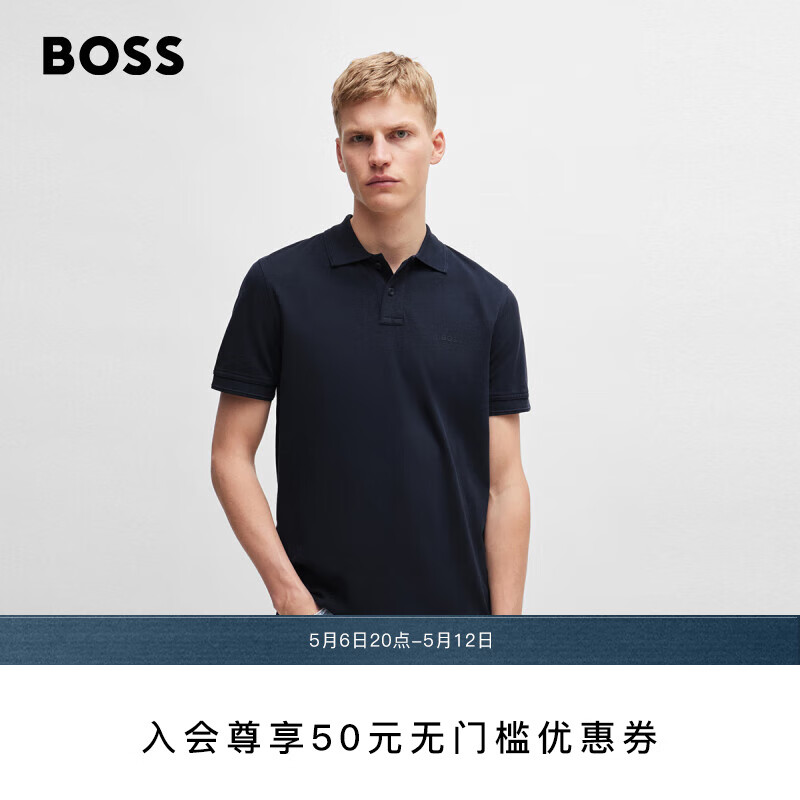 BOSS【100%棉 珠地布】男士24夏季新款棉质高尔夫运动风短袖Polo衫 404-深蓝色 M