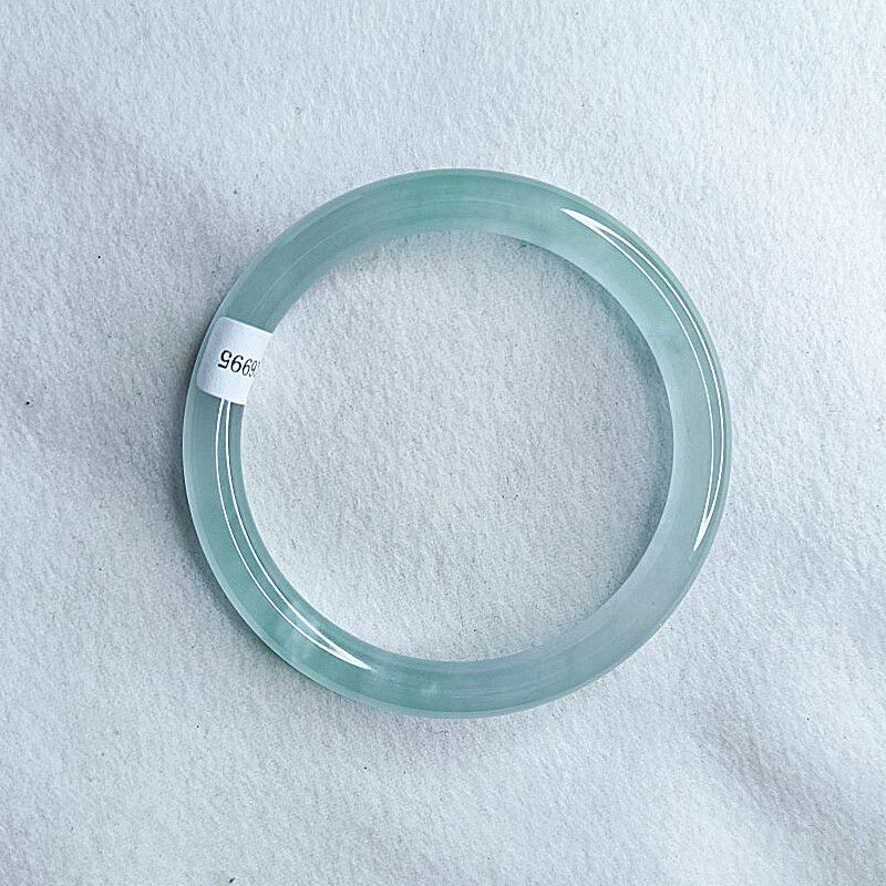 秀芳玉石翡翠(处理)细圆条叮当镯水润冰种浅绿飘花透色珠宝手镯手饰 57-58mm