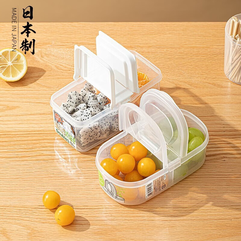 sungsa日本进口外带便携收纳盒翻盖保鲜盒水果盒小学生饭盒儿童便当冰箱 600ml（透明双格翻盖）1个装
