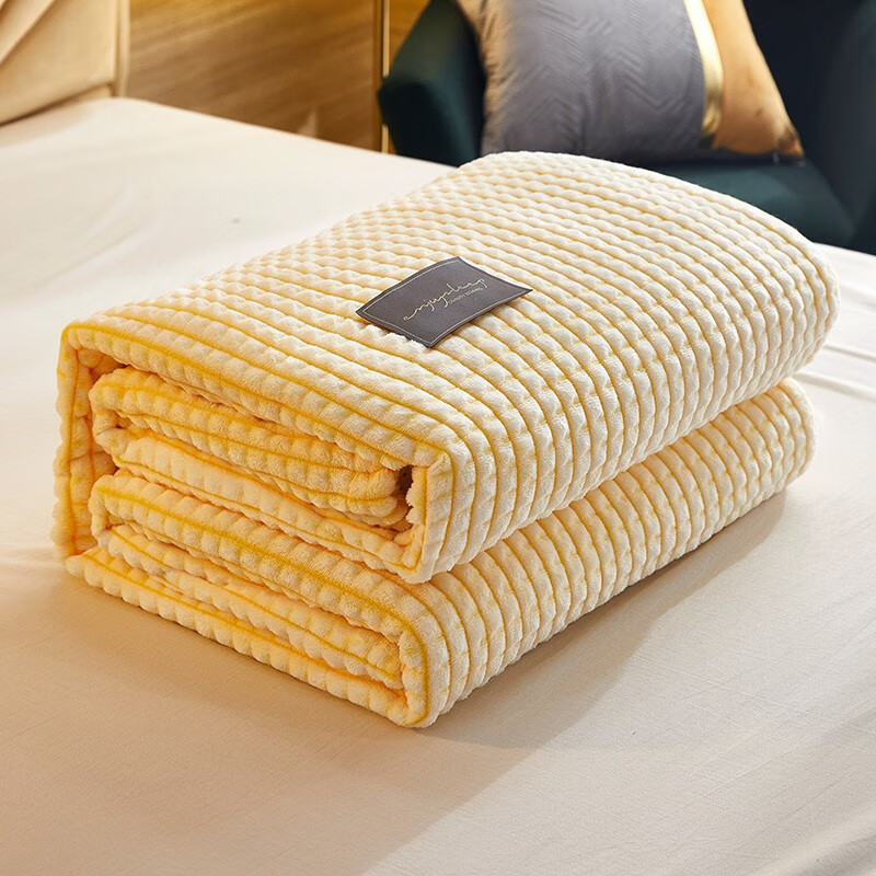无印良品 简约加厚珊瑚毯子牛奶绒毛毯 毛巾被子空调薄款家用沙发毯ZZ 柠檬黄 200*230cm