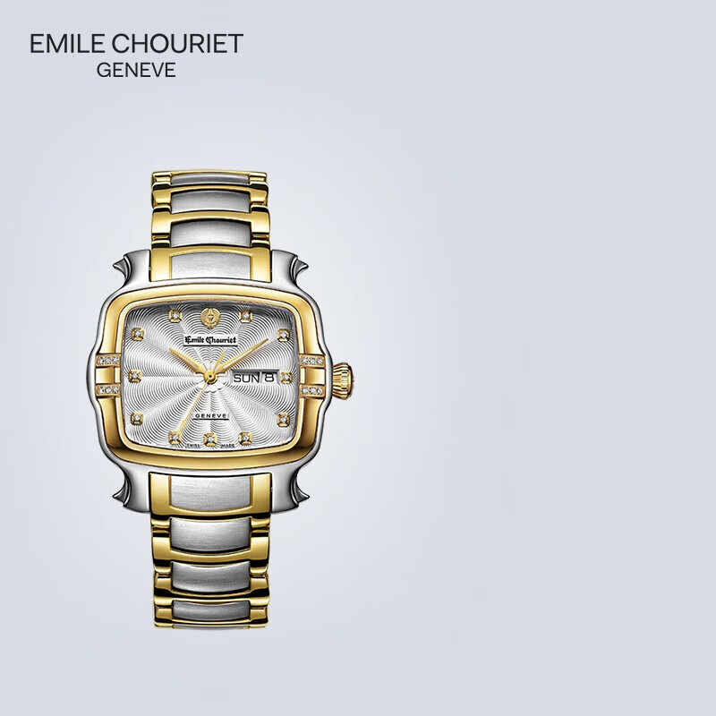 艾米龙 (emile chouriet) 瑞士手表 明珠系列 18k金圈双历钻石机械表