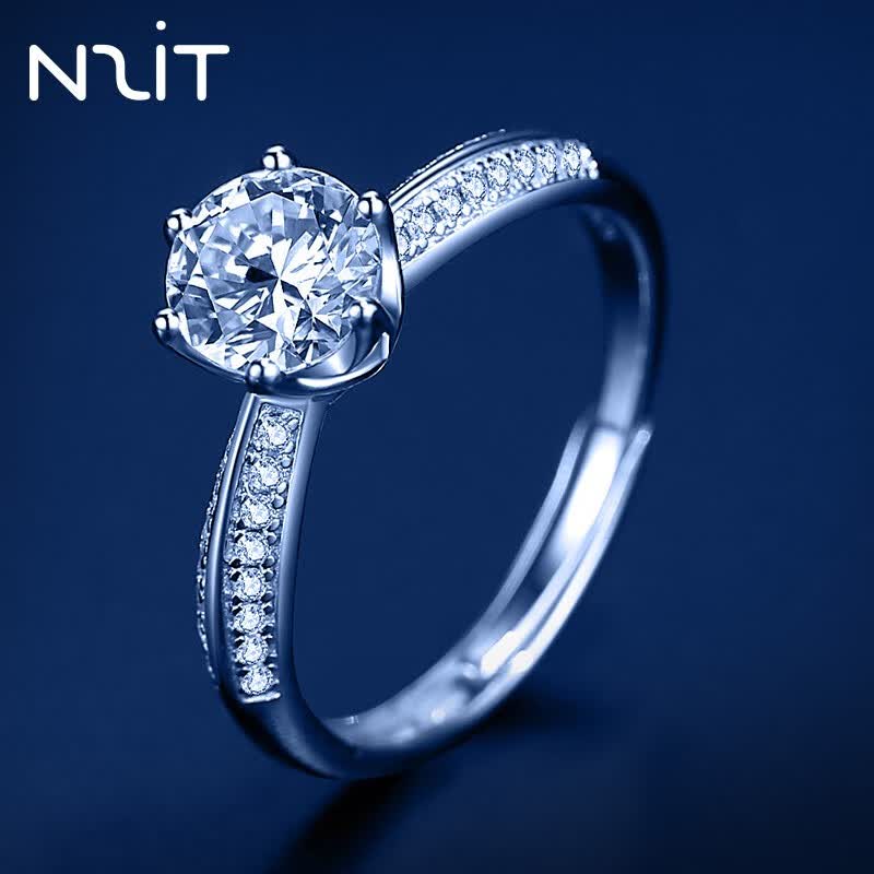 N2it六爪开口莫桑石戒指半壁江山约1克拉S925银活口可调节可选XP 半壁江山约1克拉莫桑钻戒
