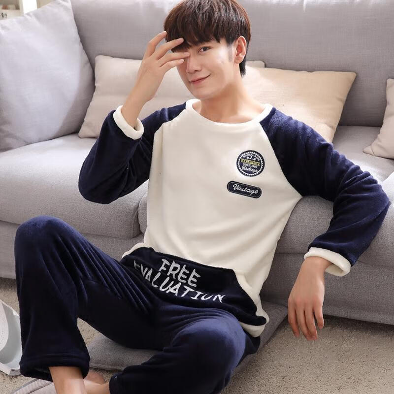 165cm150斤男生图,175cm150斤男生图 居家服男士男生秋装 法兰绒【口袋微章】男 小号xl165cm/100-115斤