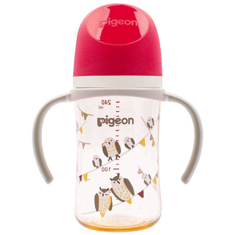 貝親(Pigeon)PPSU雙把手防脹氣奶瓶240ml 貓頭鷹 L號奶嘴 6月+ AA221