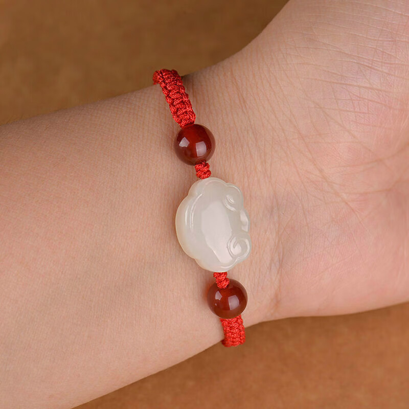 静汝玉【珠宝严选】和田玉如意手链红绳玉石平安如意手串可调节男女款
