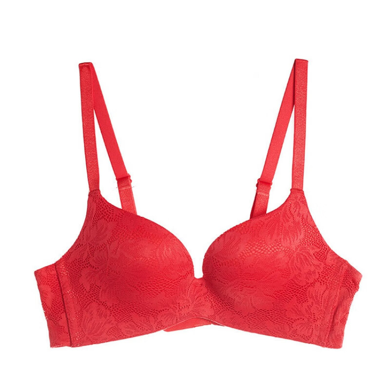 rongxitu)提花无痕聚拢文胸无钢圈调整型舒适上托文胸少女式内衣 红色
