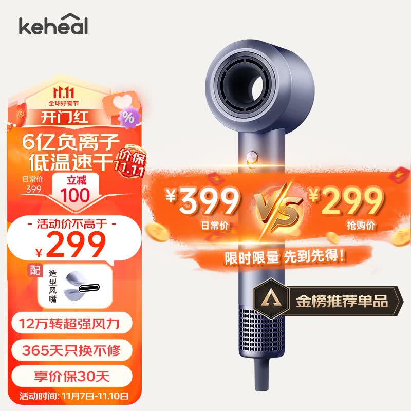 KEHEAL科西吹风机 12万转家用高速电吹风大功率速干6亿负离子护发低噪音吹风筒 流光银属于什么档次?