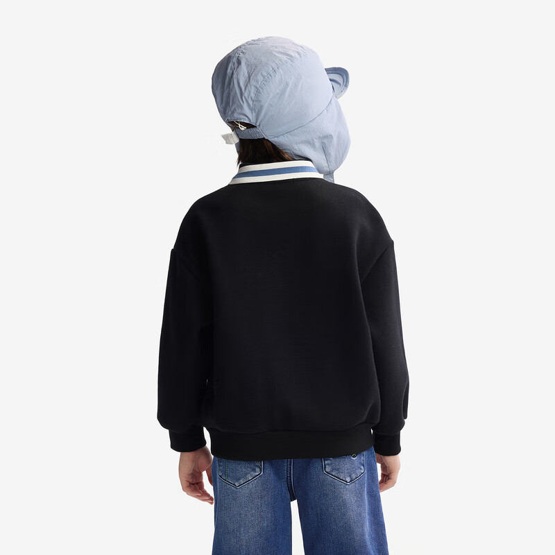 MQD男童polo领加绒卫衣黑色/牛油果色