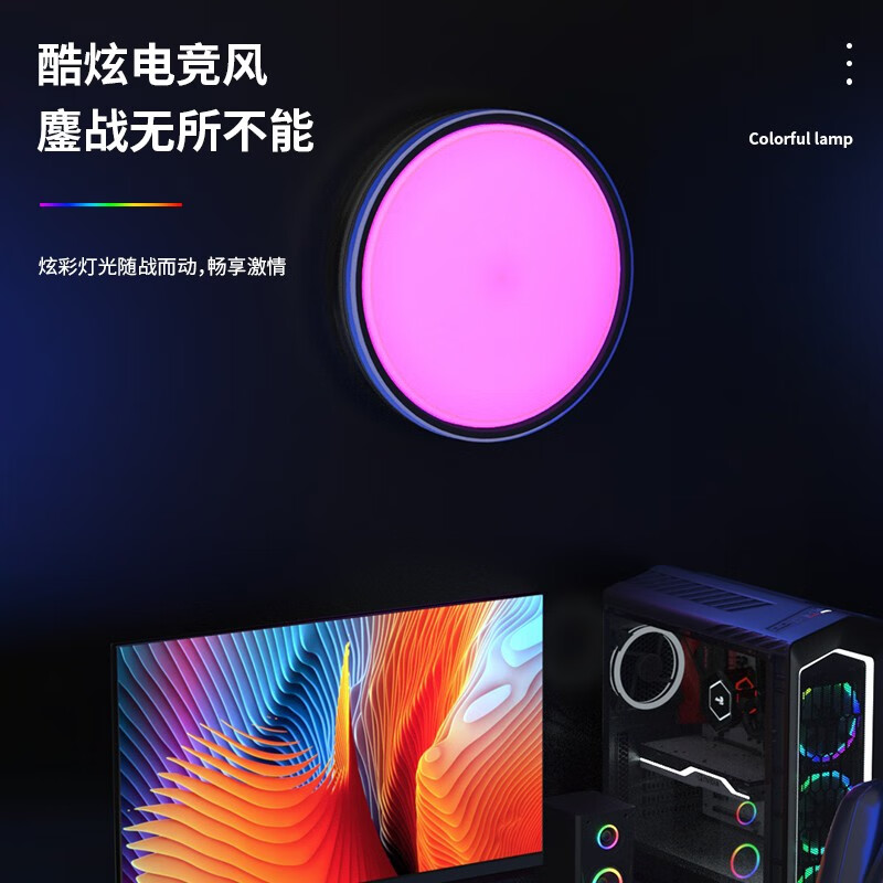 DIM3全光谱炫彩RGB吸顶灯电竞儿童氛围吸顶灯卧室书房灯防蓝光儿童房 【电竞智能款+遥控器】适10平内