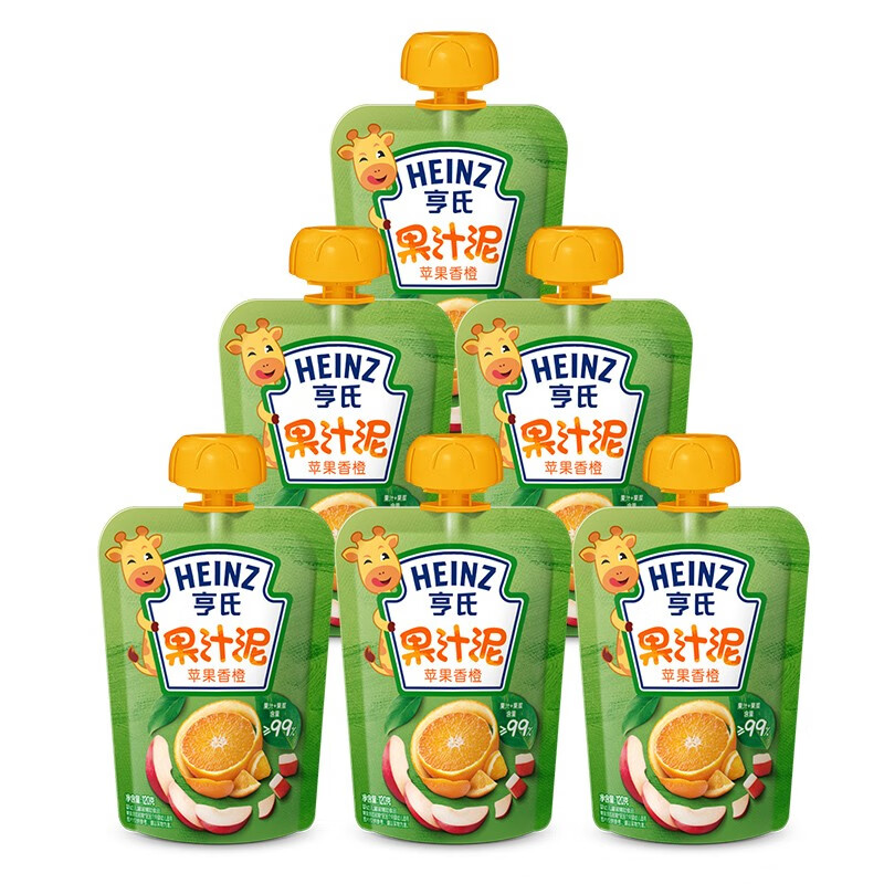 亨氏（Heinz）果汁泥 婴儿水果泥 乐维滋清乐宝宝辅食120g*6包套装 苹果香橙果汁泥