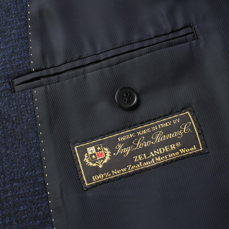 MAYOR男装 冬季Loro piana面料藏青色暗格纹西服领大衣 深蓝 M （170/92A）