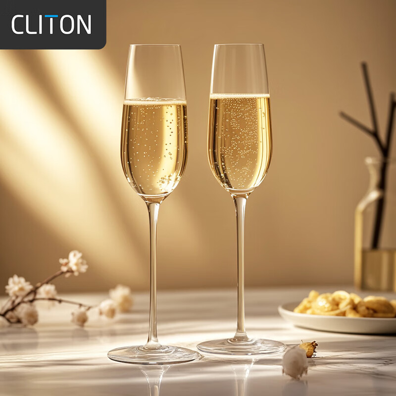 CLITON水晶香槟杯套装仅需24.14元，欧式高脚杯一对起泡酒葡萄酒杯
