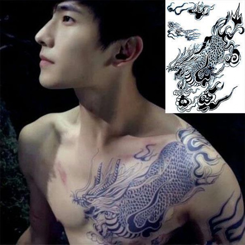 弦桃胸口麒麟纹身贴 盗墓笔记张起灵小哥同款 男女防水大图案贴纸p1遮