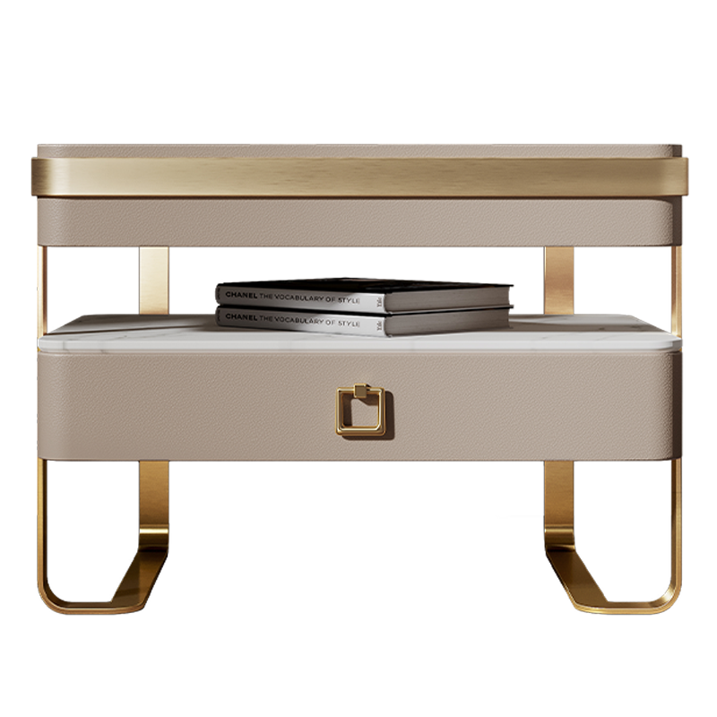 优凡木品 床头柜 智能床头柜可充电多功能轻奢意式极简床边柜岩板全实木 普通款+岩板