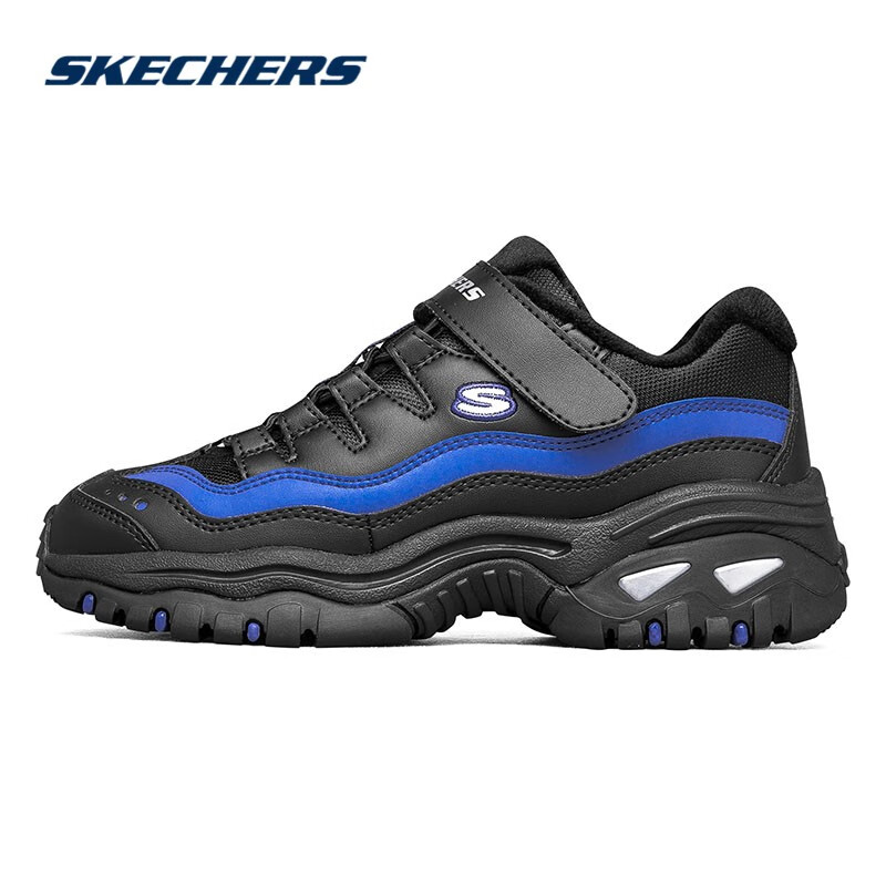 Skechers斯凯奇2021秋冬加绒保暖新款男女大童岁休闲运动复古老爹鞋664201L 黑色/蓝色/柠檬色 35