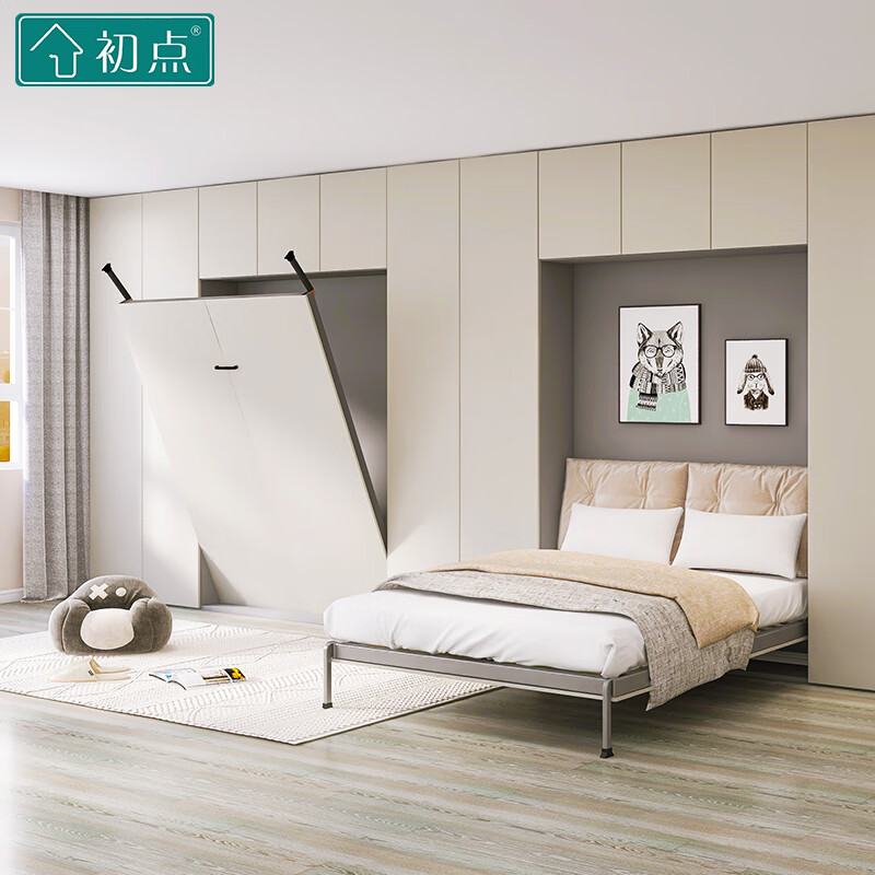 初点定制隐形床正侧翻立墙式墨菲床壁床床箱床架多功能一体折叠床藏墙