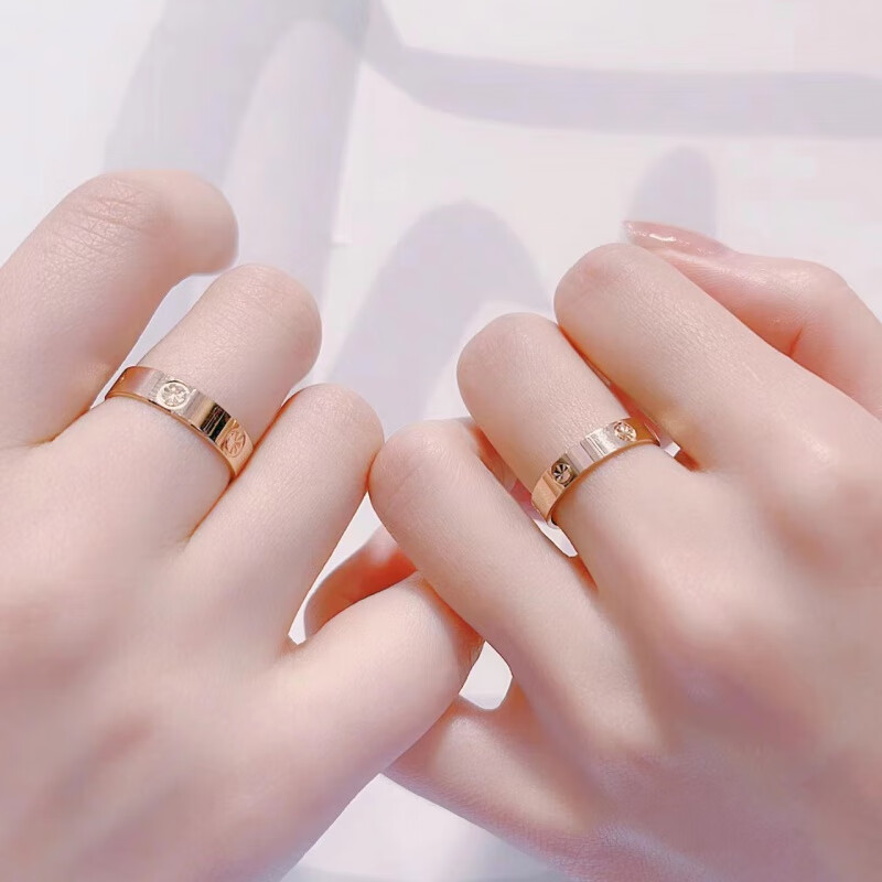 胖东来同款18K实心金戒指金男女情侣款玫瑰金AU750彩金LOVE 玫瑰金6mm(宽版无钻) 美码10号(港码21-22号)