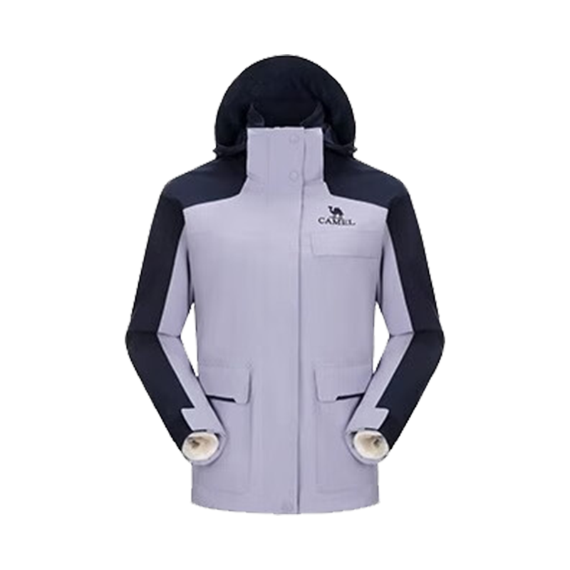 骆驼（CAMEL）三防冲锋衣户外登山服防风防水防污三合一时尚运动外套 A23CA31070，浅摩卡/流云白，女 S