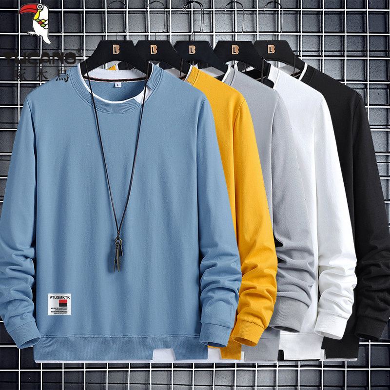 啄木鸟（TUCANO） 长袖卫衣男春秋季新款时尚潮流透气假两件套长袖T恤 蓝色 2XL