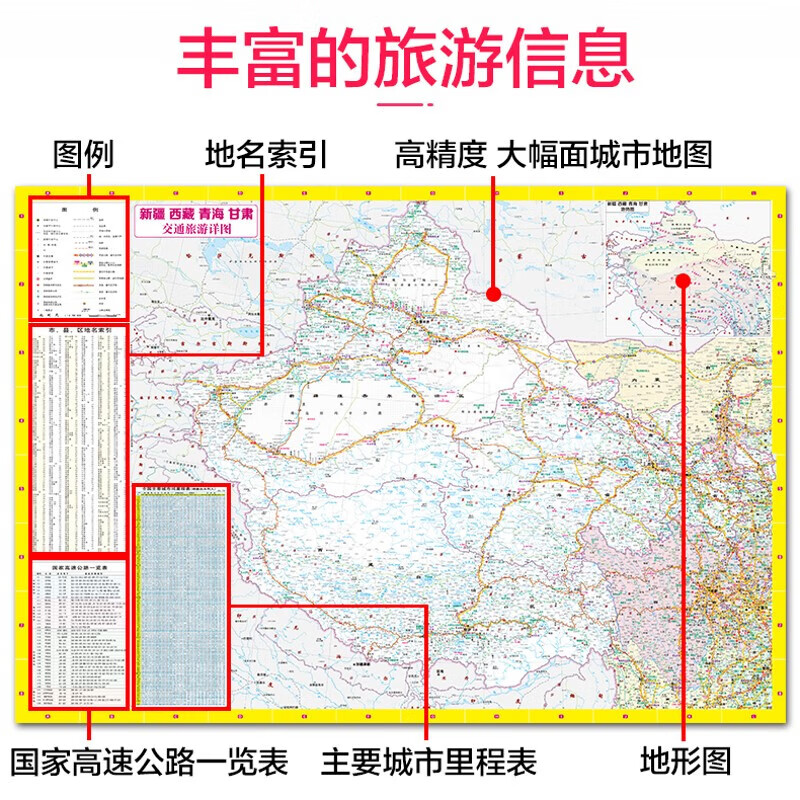 2022年版新疆西藏青海甘肃交通旅游详图 防水耐折 主要高速公路 国道 省道 铁路信息 旅游城市进出