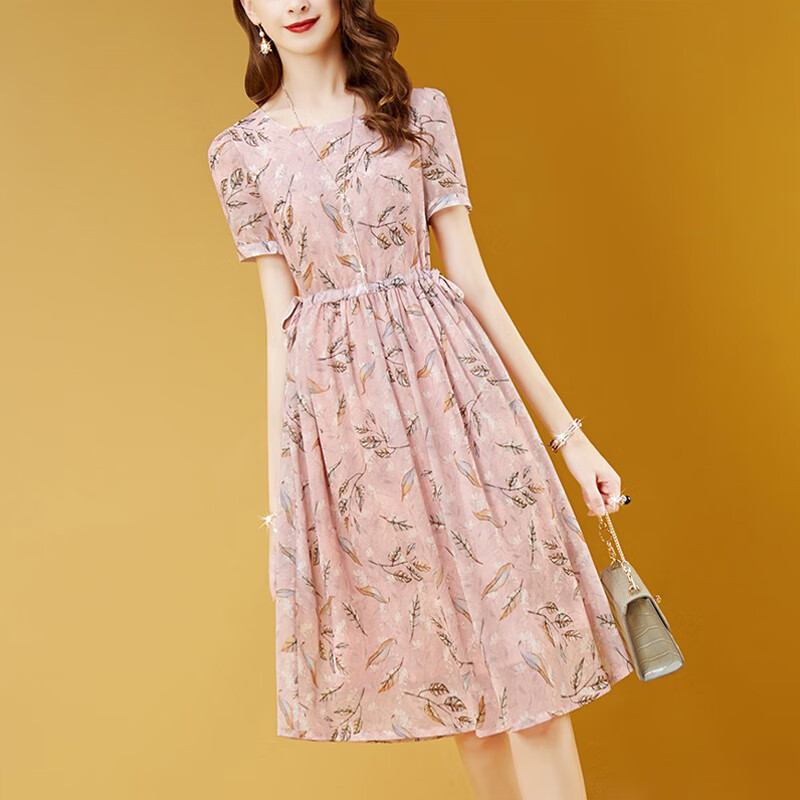 正咖30到40岁夏天穿的连衣裙30一40女装夏装年轻3气质高贵雪纺 花色 s