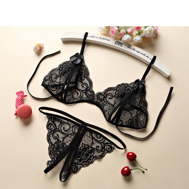 长夜漫漫 情趣内衣女性感诱惑三点式比基尼露奶胸罩sm透视镂空蕾丝开