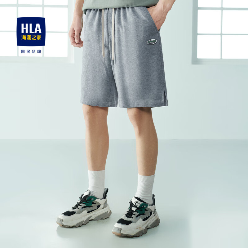hla海澜之家休闲中裤男23新款松紧腰硅胶标宽松短裤夏季hkmcd2y038a