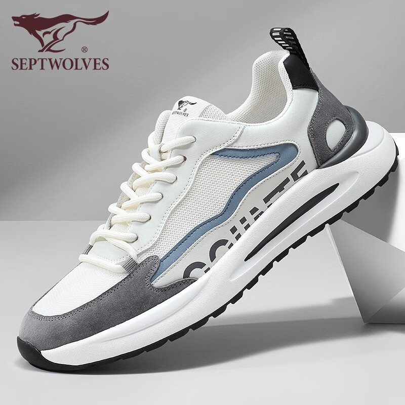 七匹狼男鞋子春夏季男士运动休闲鞋网面透气跑步鞋百搭潮鞋 白灰 37