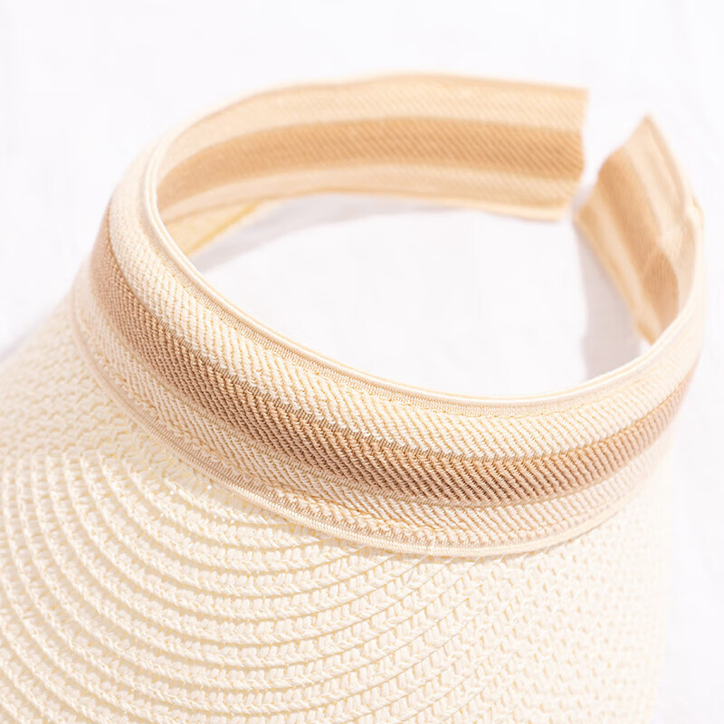 达芬奇密码夏季防晒帽子无顶草帽女太阳帽沙滩运动草编大帽檐 米色 均码