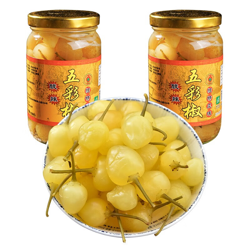 酸辣七彩椒泡椒灯笼椒泡300g*2瓶(玻璃瓶装)下饭喝粥配菜七彩