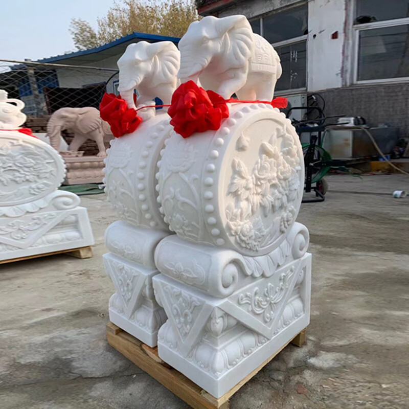 瀛乐 石雕门墩汉白玉门鼓大理石仿古石鼓一对别墅庭院公司门口摆件