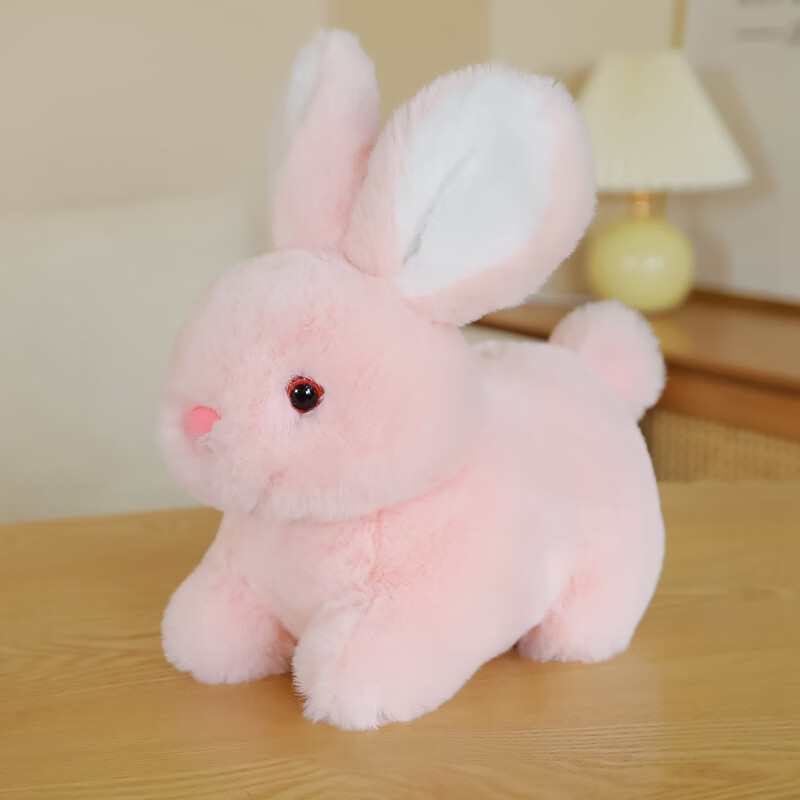嘟兜 仿真小白兔公仔可爱小兔子趴趴兔玩偶卡通兔兔毛绒玩具生肖兔布娃娃宝宝礼物 粉红色 30厘米