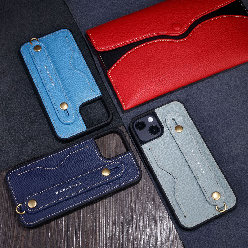 花虎（HANATORA）苹果13Promax手机壳带支架带挂绳腕带插卡真皮新款iPhone13女款男款卡包全包防摔日式风格高级感 红色 iPhone13promax