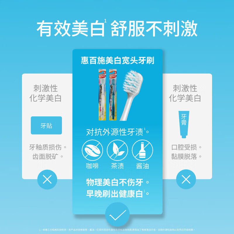 惠百施进口宽头美白中毛牙刷 亮白牙齿深层清洁 成人男女通用手动牙刷 【3天有效亮白】美白牙刷 1支