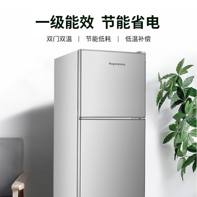 ROYANSTANY 172升冰箱双门 冷藏冷冻小型家用宿舍租房电冰箱小巧不占地 一级能效省电节能 126L【4天约一度电】一级能效 银色