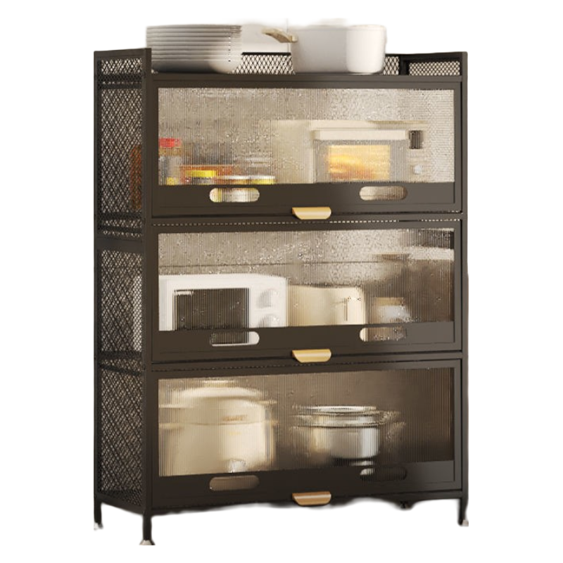 厨房置物架烤箱多层多功能带门微波炉置物架碗柜锅具收纳柜储物架子 3层2门40cm【黑色】上推门置物柜