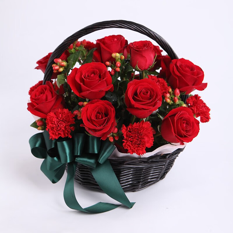 红玫瑰花束乔迁开张生日礼物送女朋友老婆闺蜜礼品手提花蓝 爱的思念