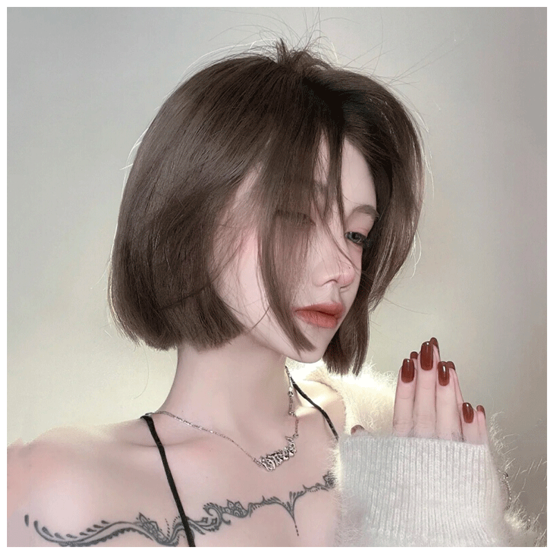 天使丝丝假发女短直发bobo头中分无刘海网红少女学生短发全头套式 浅