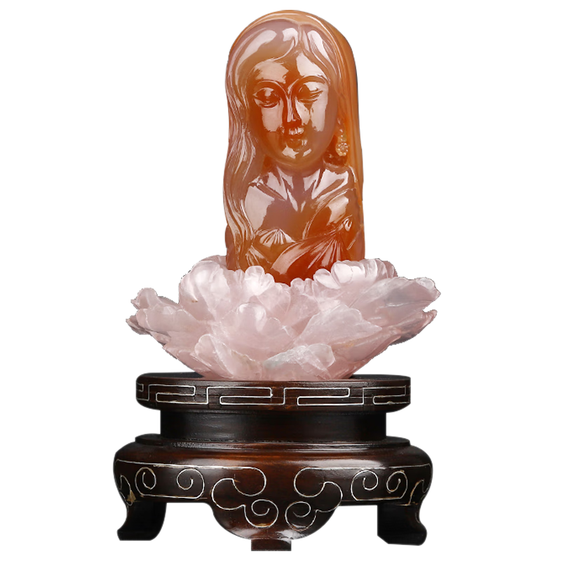 北玉青龍 瑪瑙少女擺件 紅瑪瑙少女禮物雕刻水晶 居家裝飾品送禮文玩 精品老貨收藏 瑪瑙少女