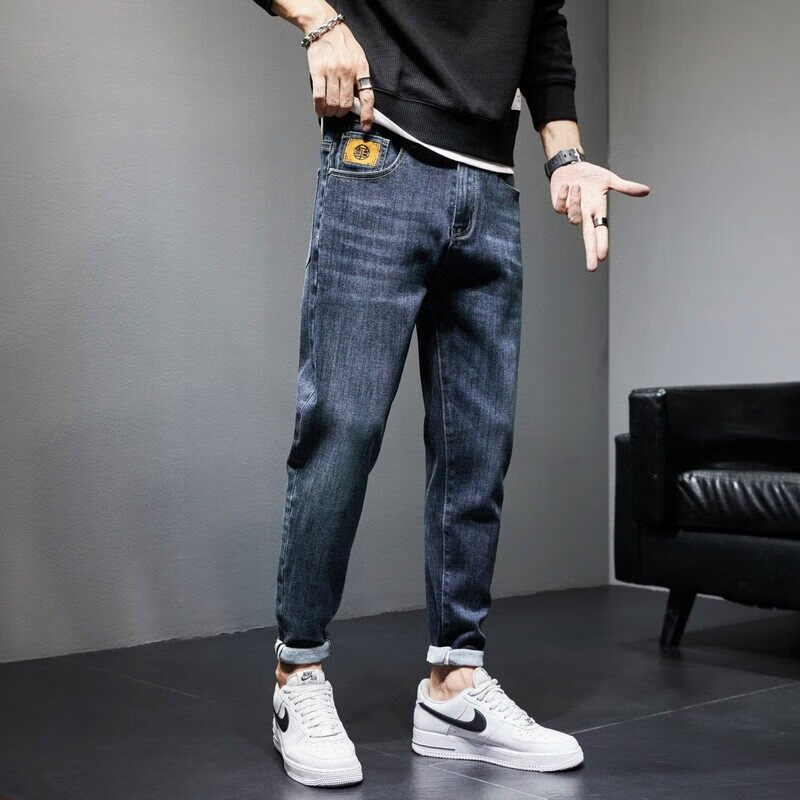 以纯(yishion)男式牛仔裤男直筒宽松休闲潮牌弹力绣标小脚长秋冬官网