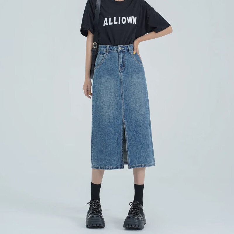 coon arper复古开叉牛仔半身裙女新百搭款式2023夏季高腰显瘦a字中