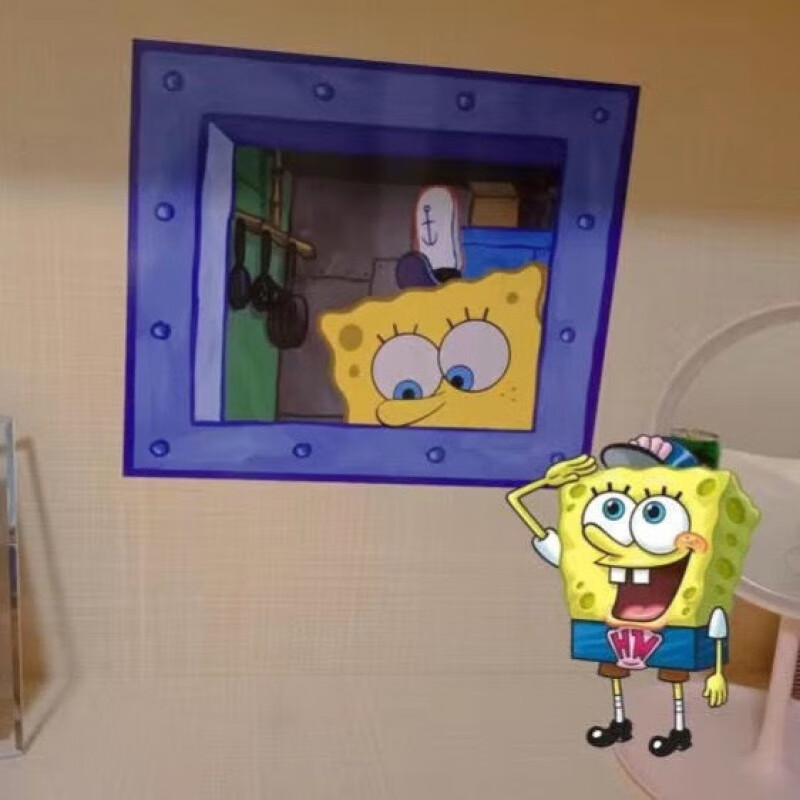润华年海绵宝宝的窗户贴纸墙贴装饰自粘ins比奇堡舷窗材料包菠萝屋