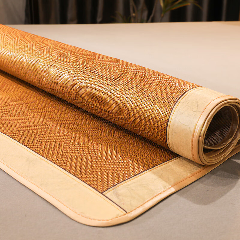 泓茂(hongmao)凉席藤席三件套双人床可折叠学生宿舍空调席 饼干花单面